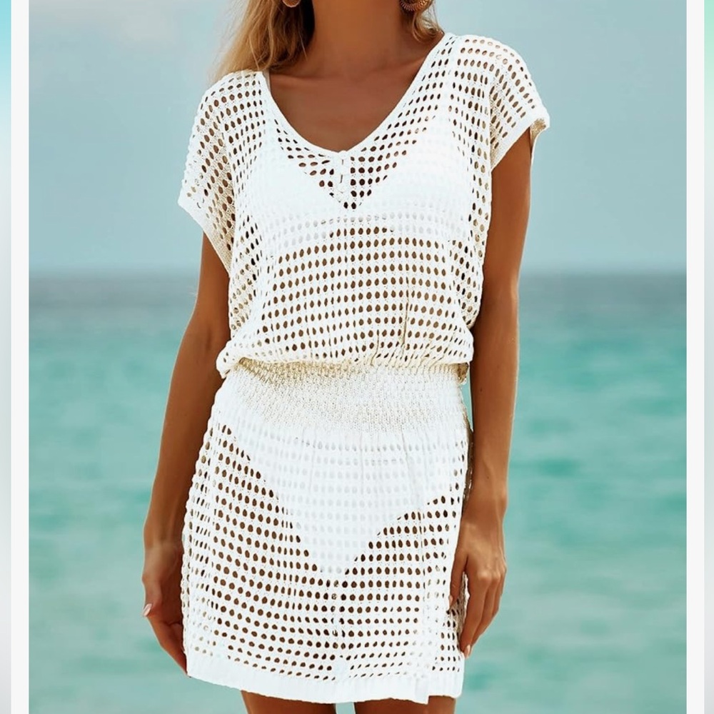Beach Coverups for Women - Swim Cover Up Crochet Dress - Off White One Size NWOT